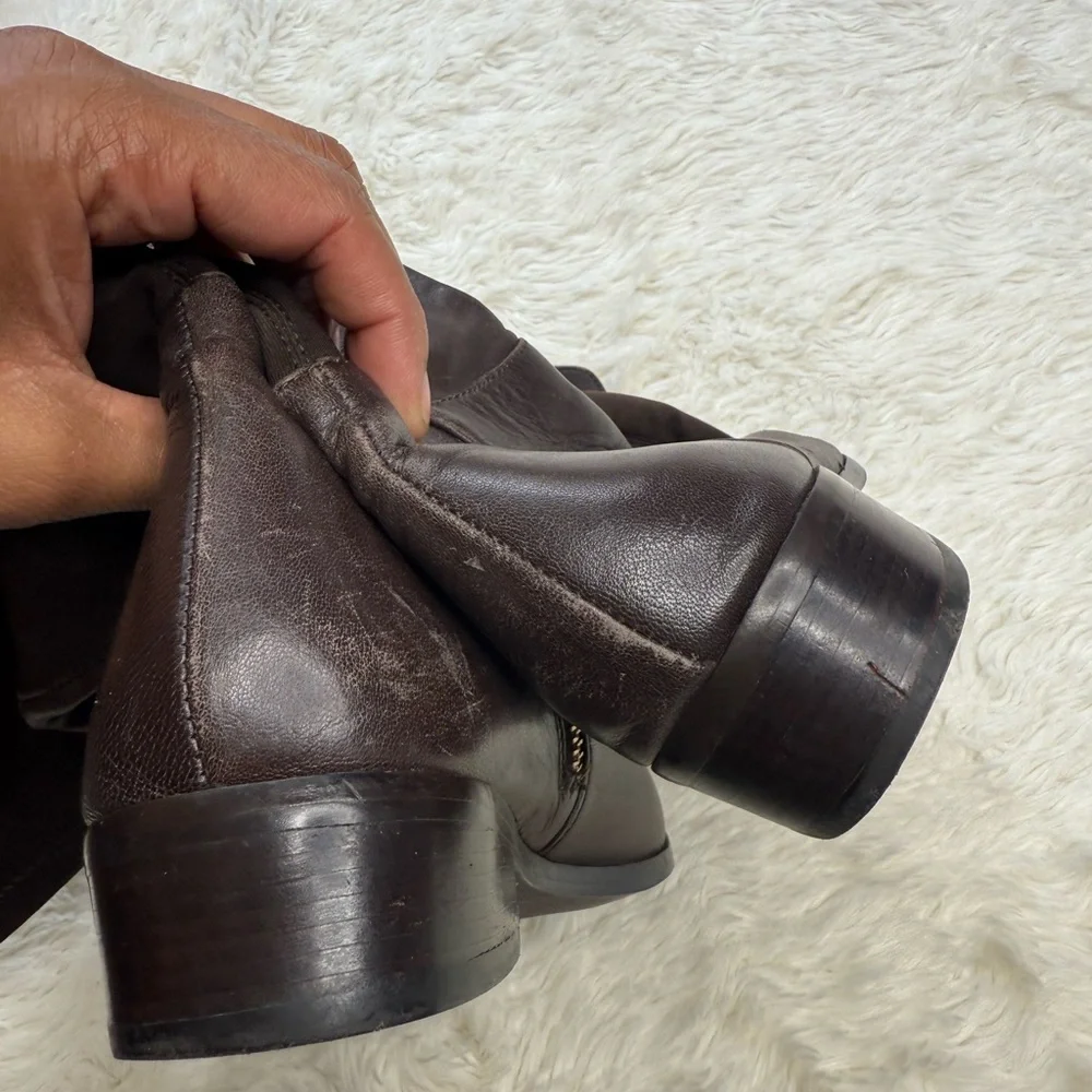 Michael Kors Over The Knee Boots Leather Riding Chocolate Brown Size 7 Capsule